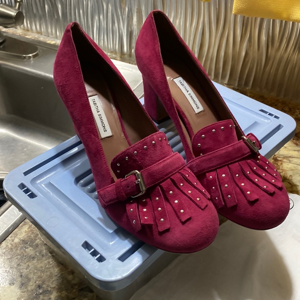Tabitha Simmons burgundy suede pumps. 2.5 inch heel